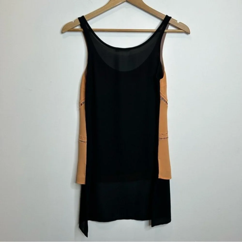 Pink Stitch Hi-Low Layered Tank Top Camel Black - Picture 2 of 5